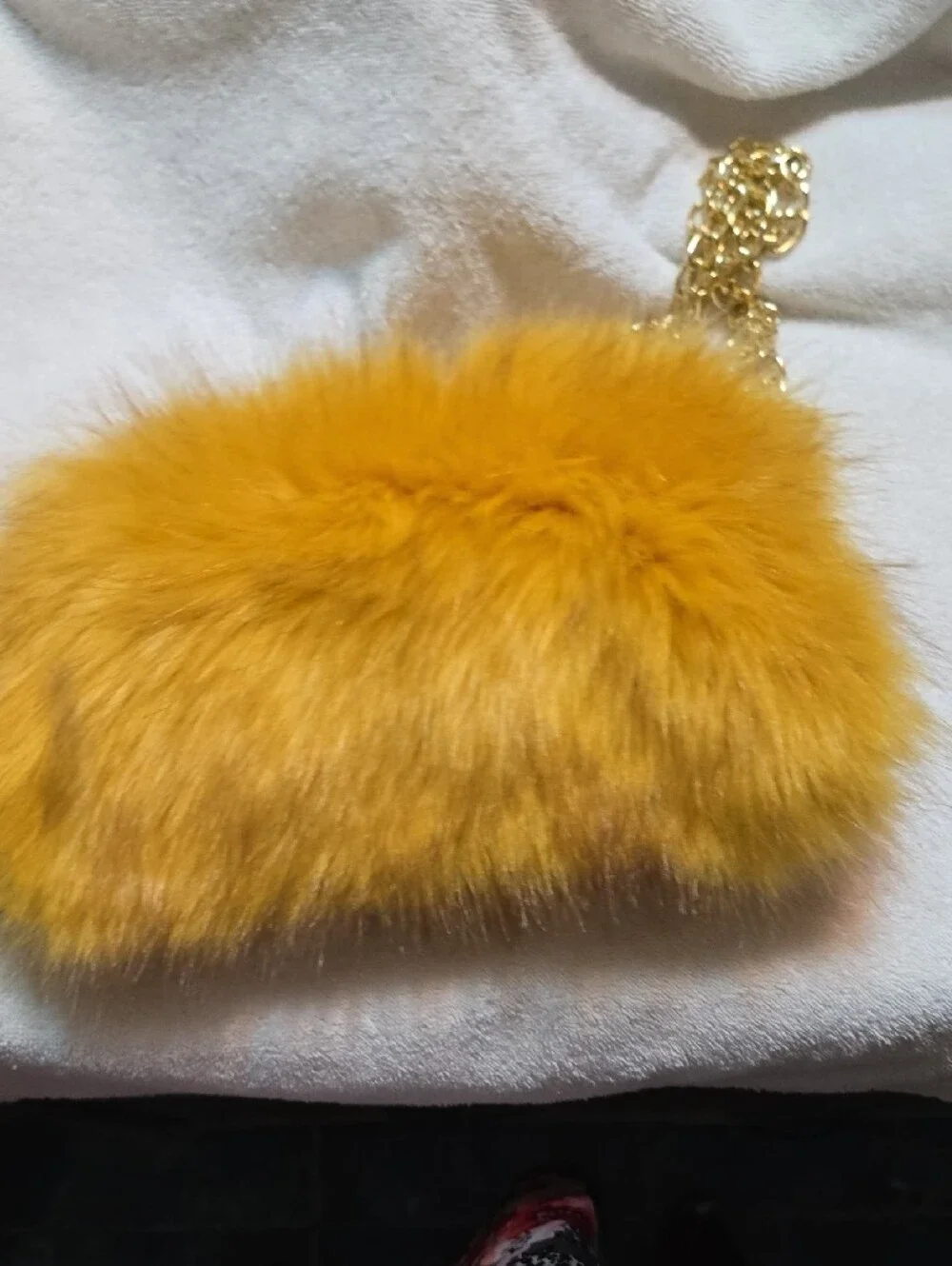 Source Unknown Faux Fur Chain Clutch in Mustard Yellow